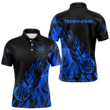 Load image into Gallery viewer, Black And Blue Dartboard Fire Flame Darts Polo &amp; Quarter Zip Custom Dart Shirt For Men Dart Jersey TDM3706