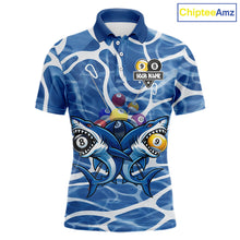 Load image into Gallery viewer, Blue Funny Shark 9 Ball &amp; 8 Ball Billiard Shirt For Men Custom Pool Team Jersey Polo &amp; 1/4 Zip TDM6057