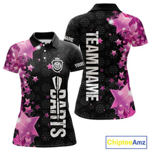 Load image into Gallery viewer, Pink And Black Custom Star Dart Shirts For Women, Glowing Dart Jerseys Funny Darts Team Shirts TDM3884
