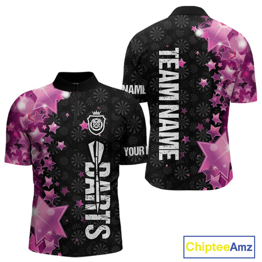 Pink And Black Custom Star Dart Shirts For Men, Glowing Dart Jerseys Funny Darts Team Shirts TDM3884