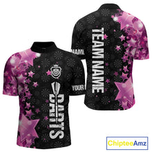 Load image into Gallery viewer, Pink And Black Custom Star Dart Shirts For Men, Glowing Dart Jerseys Funny Darts Team Shirts TDM3884