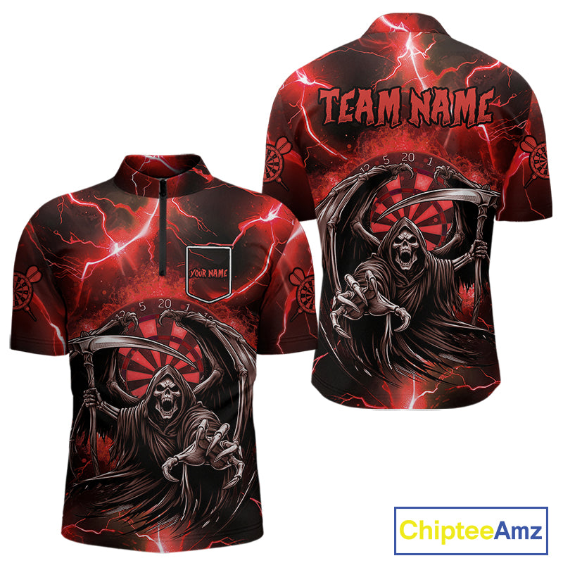 Red Grim Reaper Darts Shirt With Pocket Option For Men Custom Darts Jersey TDM3967