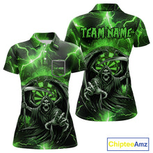 Load image into Gallery viewer, Green Grim Reaper Darts Shirt With Pocket Option For Women Custom Darts Jersey TDM3968