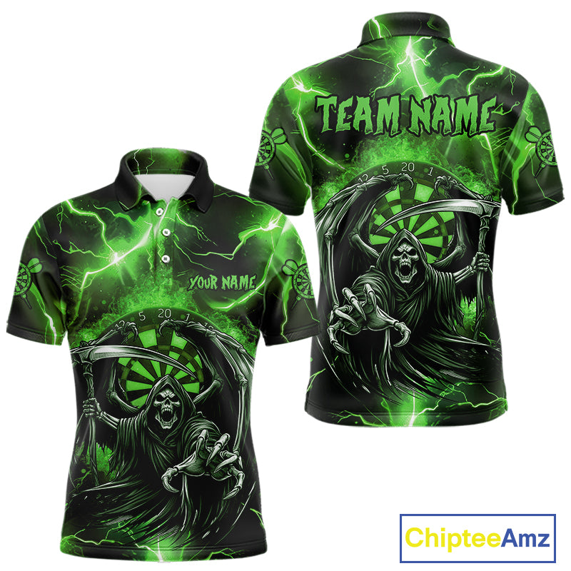 Green Grim Reaper Darts Shirt With Pocket Option For Men Custom Darts Jersey TDM3968
