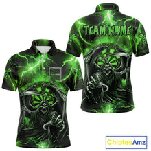 Load image into Gallery viewer, Green Grim Reaper Darts Shirt With Pocket Option For Men Custom Darts Jersey TDM3968