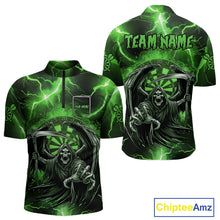 Load image into Gallery viewer, Green Grim Reaper Darts Shirt With Pocket Option For Men Custom Darts Jersey TDM3968