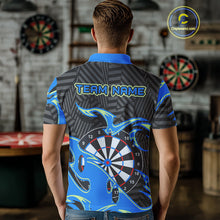 Load image into Gallery viewer, Custom Black And Blue Tribal Flame Dart Shirts For Men, Darts Team Jerseys Polo &amp; Quarter Zip TDM3970