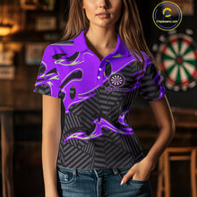 Load image into Gallery viewer, Custom Black And Purple Tribal Flame Dart Shirts For Women, Darts Team Jerseys Polo &amp; Quarter Zip TDM3971