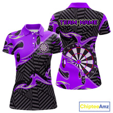 Load image into Gallery viewer, Custom Black And Purple Tribal Flame Dart Shirts For Women, Darts Team Jerseys Polo &amp; Quarter Zip TDM3971