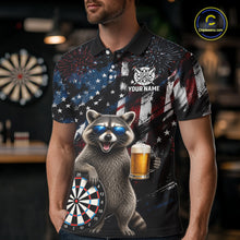 Load image into Gallery viewer, Funny Raccoon Grunge American Flag Darts Shirt For Men Custom Darts Jersey Team Polo &amp; 1/4 Zip TDM6483