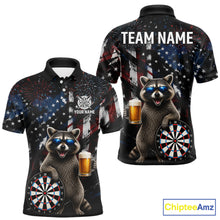 Load image into Gallery viewer, Funny Raccoon Grunge American Flag Darts Shirt For Men Custom Darts Jersey Team Polo &amp; 1/4 Zip TDM6483