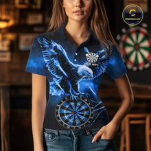 Load image into Gallery viewer, Personalized Blue Dartboard Galaxy Eagle Darts Shirt For Women, Darts Team Jersey Polo &amp; 1/4 Zip TDM6484