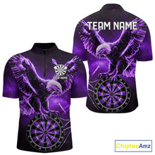 Load image into Gallery viewer, Personalized Purple Dartboard Galaxy Eagle Darts Shirt For Men, Darts Team Jersey Polo &amp; 1/4 Zip TDM6485