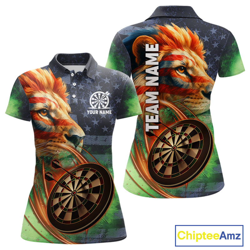 Personalized American Flag Lion Dart Shirts For Women Custom Grunge Patriotic Darts Team Jerseys TDM4170