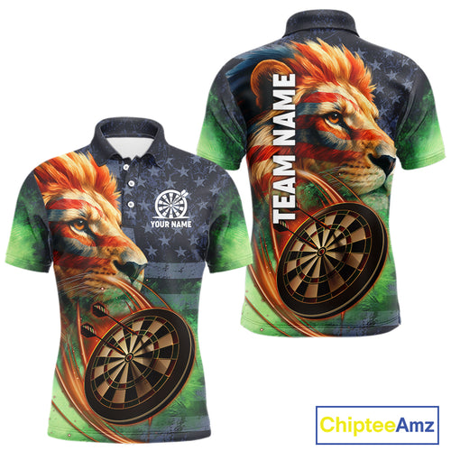 Personalized American Flag Lion Dart Shirts For Men Custom Grunge Patriotic Darts Team Jerseys TDM4170