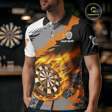 Load image into Gallery viewer, Orange Dartboard Fire Flame Paint Splash Dart Shirt Polo &amp; 1/4 Zip For Men Custom Dart Team Jersey TDM4173
