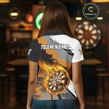 Load image into Gallery viewer, Orange Dartboard Fire Flame Paint Splash Dart Shirt Polo &amp; 1/4 Zip For Women Custom Dart Team Jersey TDM4173