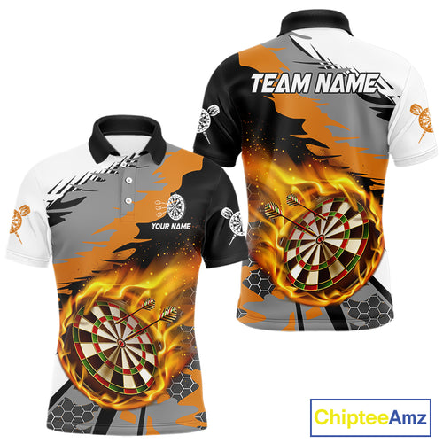 Orange Dartboard Fire Flame Paint Splash Dart Shirt Polo & 1/4 Zip For Men Custom Dart Team Jersey TDM4173