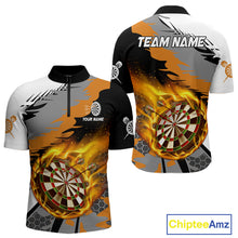 Load image into Gallery viewer, Orange Dartboard Fire Flame Paint Splash Dart Shirt Polo &amp; 1/4 Zip For Men Custom Dart Team Jersey TDM4173