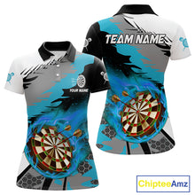 Load image into Gallery viewer, Blue Dartboard Fire Flame Paint Splash Dart Shirt Polo &amp; 1/4 Zip For Women Custom Dart Team Jersey TDM4174