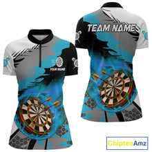 Load image into Gallery viewer, Blue Dartboard Fire Flame Paint Splash Dart Shirt Polo &amp; 1/4 Zip For Women Custom Dart Team Jersey TDM4174
