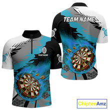 Load image into Gallery viewer, Blue Dartboard Fire Flame Paint Splash Dart Shirt Polo &amp; 1/4 Zip For Men Custom Dart Team Jersey TDM4174