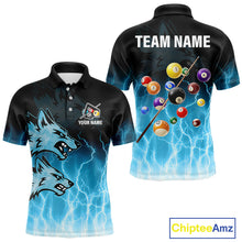 Load image into Gallery viewer, Custom Billiard Shirt For Men –  Blue Thunder Lightning Wolf Pool Balls Team Jersey Polo &amp; 1/4 Zip TDM4558