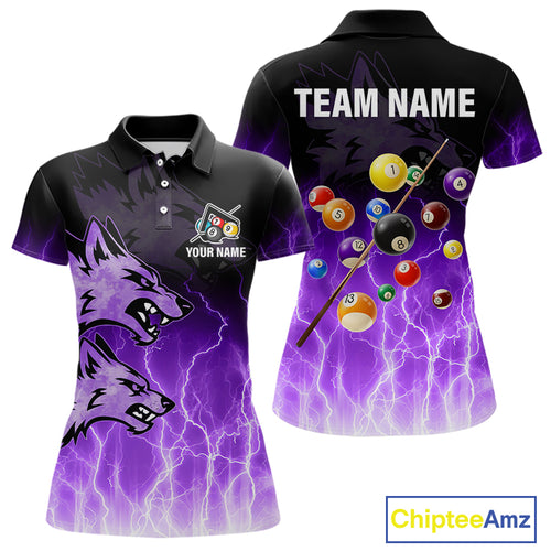 Custom Billiard Shirt For Women, Purple Thunder Lightning Wolf Pool Balls Team Jersey Polo & 1/4 Zip TDM4559