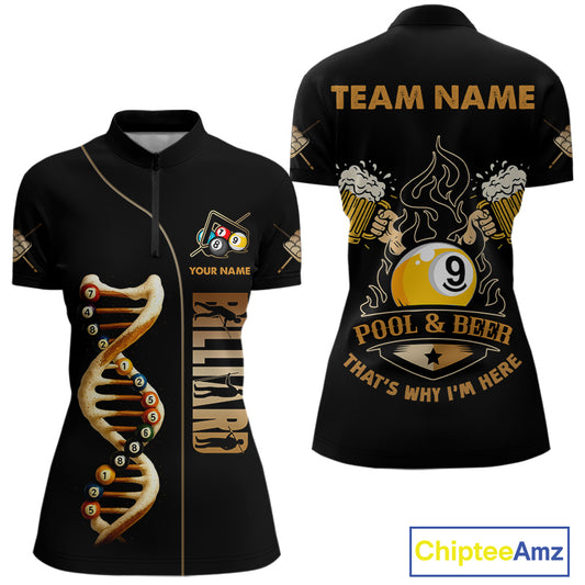 Funny DNA Billiard Shirt For Women Custom 9 Ball Pool & Beer That's Why I'M Here Team Jersey TDM4564