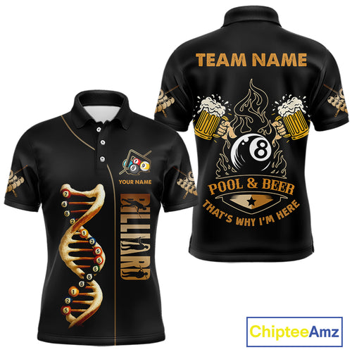 Funny DNA Billiard Shirt For Men Custom 8 Ball Pool & Beer That's Why I'M Here Team Jersey TDM4565