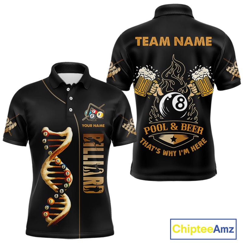 Funny DNA Billiard Shirt For Men Custom 8 Ball Pool & Beer That's Why I'M Here Team Jersey TDM4565