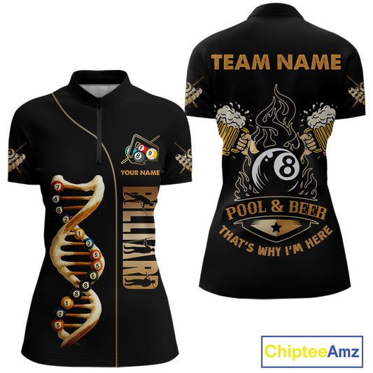 Funny DNA Billiard Shirt For Women Custom 8 Ball Pool & Beer That's Why I'M Here Team Jersey TDM4565
