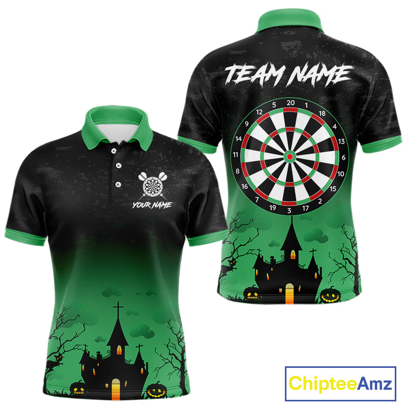 Custom Black And Green Halloween Darts Shirt For Men, Darts Jerseys Outfit Team Polo & 1/4 Zip TDM4566