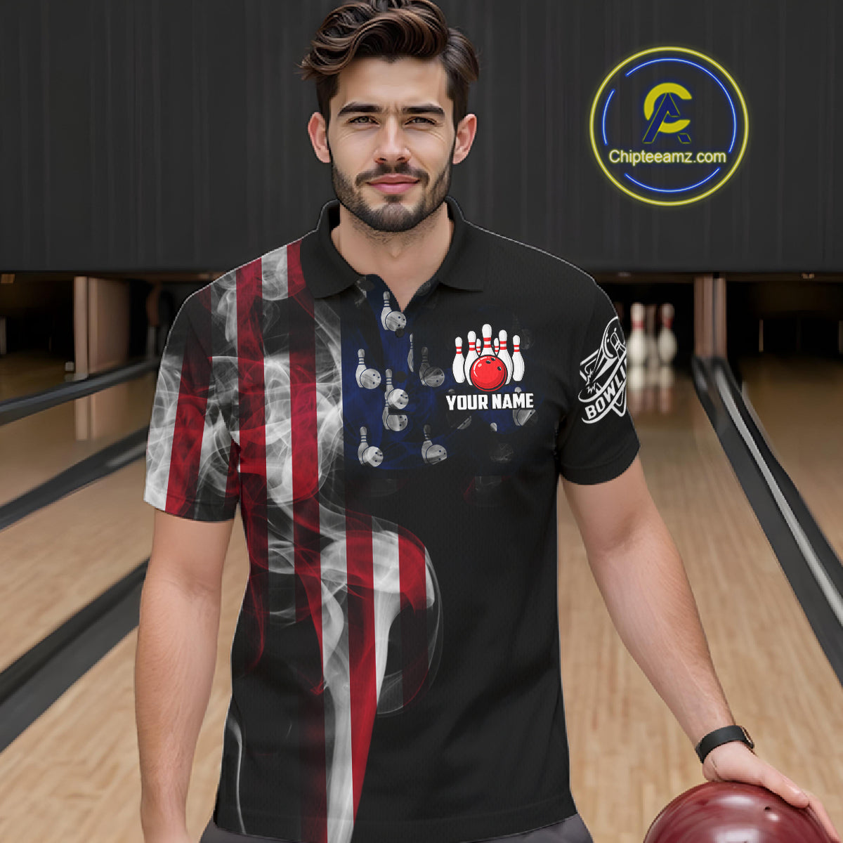 Personalized Smoke American Flag Bowling Jersey For Men Custom Patriotic Bowling Team Shirts TDM7213