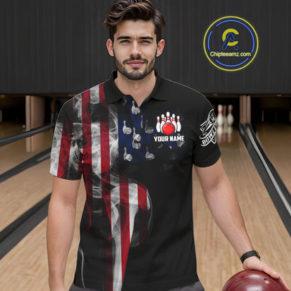 Personalized Smoke American Flag Bowling Jersey For Men Custom Patriotic Bowling Team Shirts TDM7213