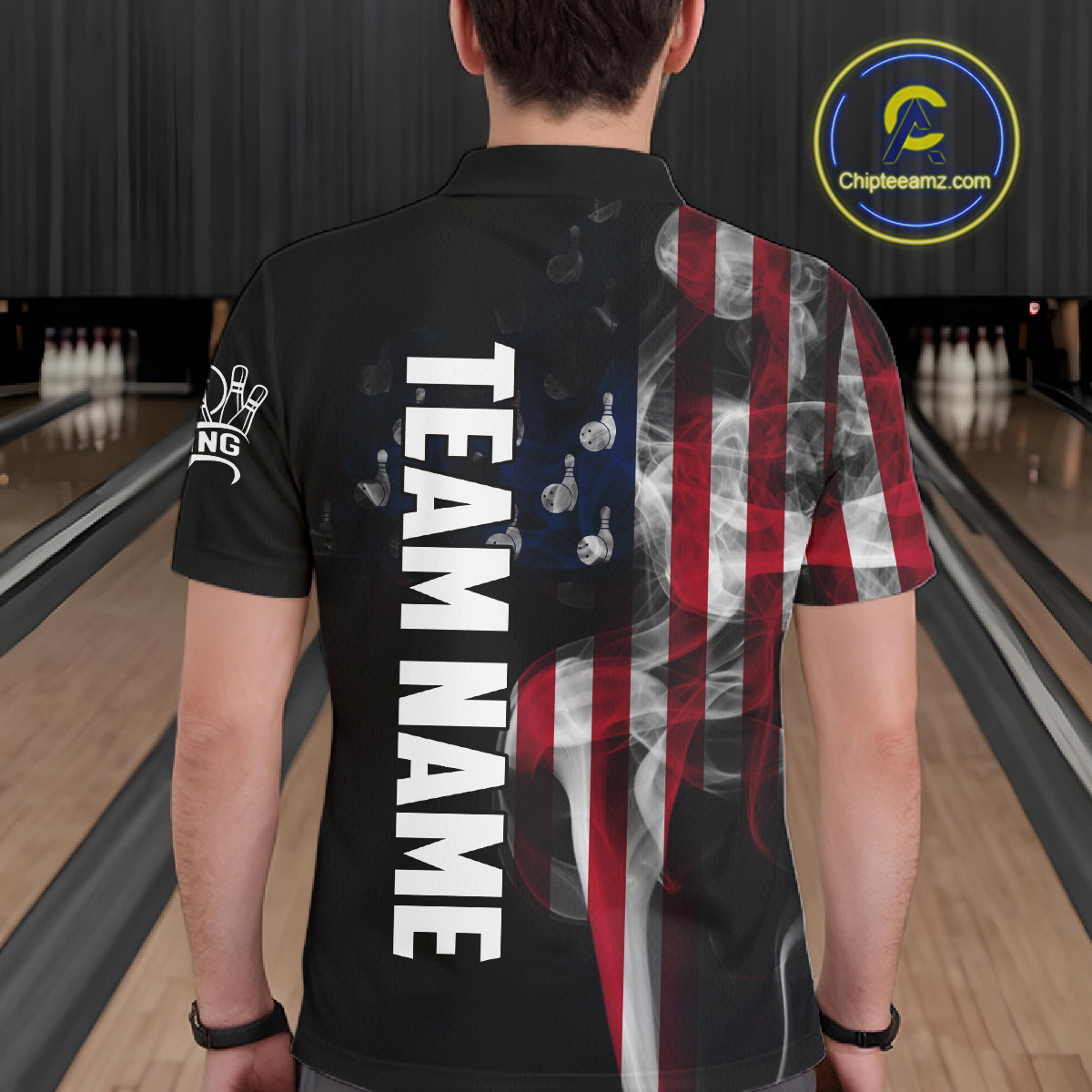 Personalized Smoke American Flag Bowling Jersey For Men Custom Patriotic Bowling Team Shirts TDM7213