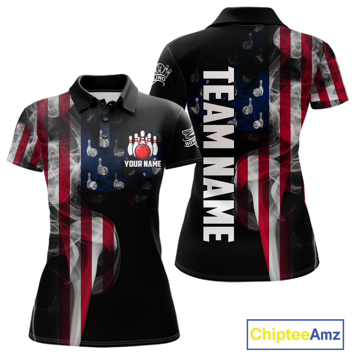Personalized Smoke American Flag Bowling Jersey For Women Custom Patriotic Bowling Team Shirts TDM7213