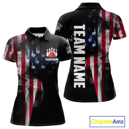 Personalized Smoke American Flag Bowling Jersey For Women Custom Patriotic Bowling Team Shirts TDM7213