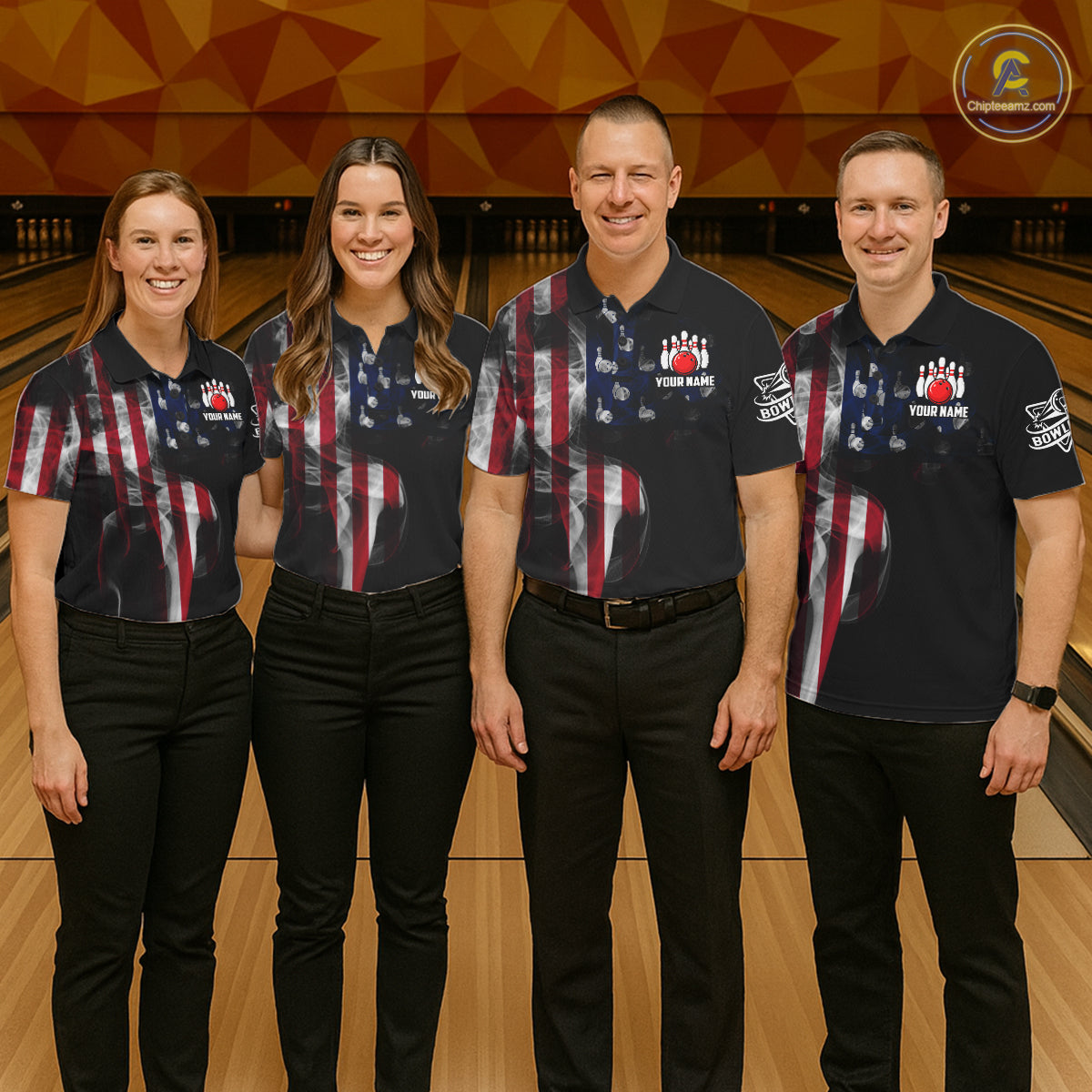 Personalized Smoke American Flag Bowling Jersey For Men Custom Patriotic Bowling Team Shirts TDM7213