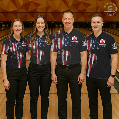 Personalized Smoke American Flag Bowling Jersey For Men Custom Patriotic Bowling Team Shirts TDM7213