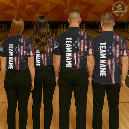 Personalized Smoke American Flag Bowling Jersey For Men Custom Patriotic Bowling Team Shirts TDM7213