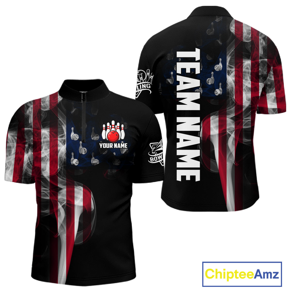 Personalized Smoke American Flag Bowling Jersey For Men Custom Patriotic Bowling Team Shirts TDM7213