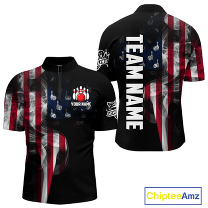 Personalized Smoke American Flag Bowling Jersey For Men Custom Patriotic Bowling Team Shirts TDM7213