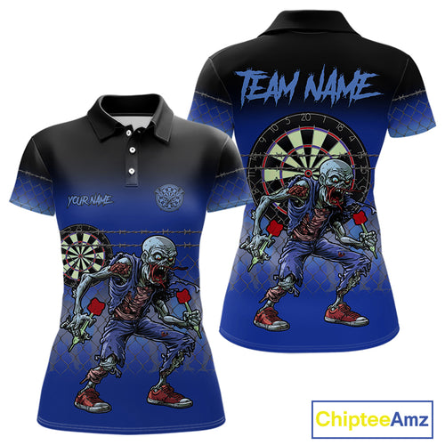 Custom Zombie Blue Dart Shirt With Pocket Option For Women, Dart Team Jerseys TDM4771