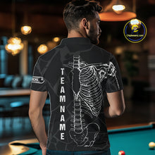 Load image into Gallery viewer, White Skeleton Custom Black Grunge Billiard Shirts For Men, Funny Billiard Jerseys Short Sleeve TDM2723