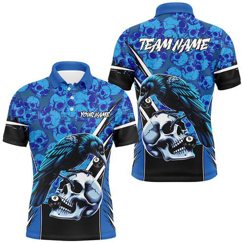 Blue Skull Pattern Custom Billiard Shirts For Men, Scary Billiard Shirts Pool Team Jerseys TDM2725