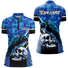 Load image into Gallery viewer, Blue Skull Pattern Custom Billiard Shirts For Women, Scary Billiard Shirts Pool Team Jerseys TDM2725