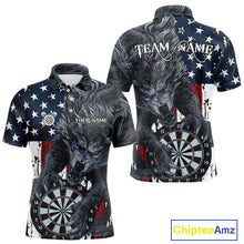 Load image into Gallery viewer, Personalized Grunge American Flag Wolf Darts Shirt For Men, Patriotic Dart Team Jerseys TDM5187