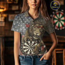 Load image into Gallery viewer, Personalized Vintage American Flag Lion Darts Shirt For Women, Patriotic Dart Team Jerseys TDM5188