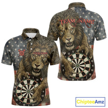 Load image into Gallery viewer, Personalized Vintage American Flag Lion Darts Shirt For Men, Patriotic Dart Team Jerseys TDM5188